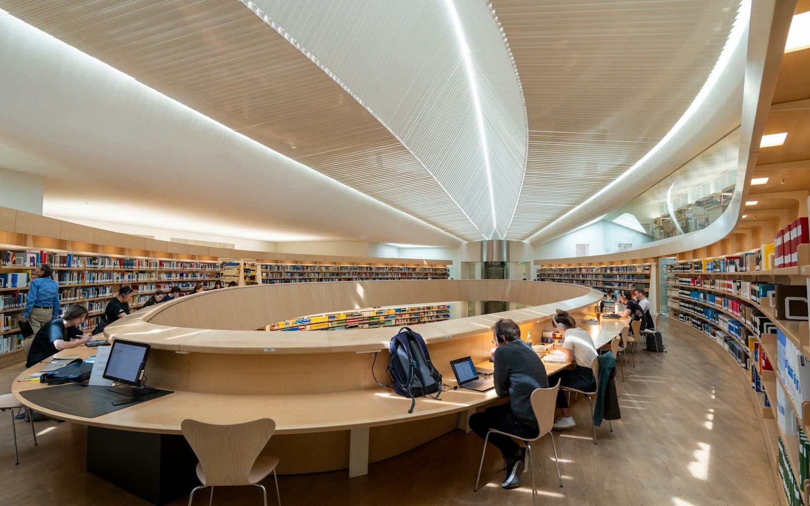 Rows of books in a university library