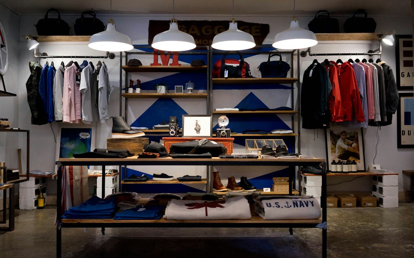 A bright retail shop interior with products on display